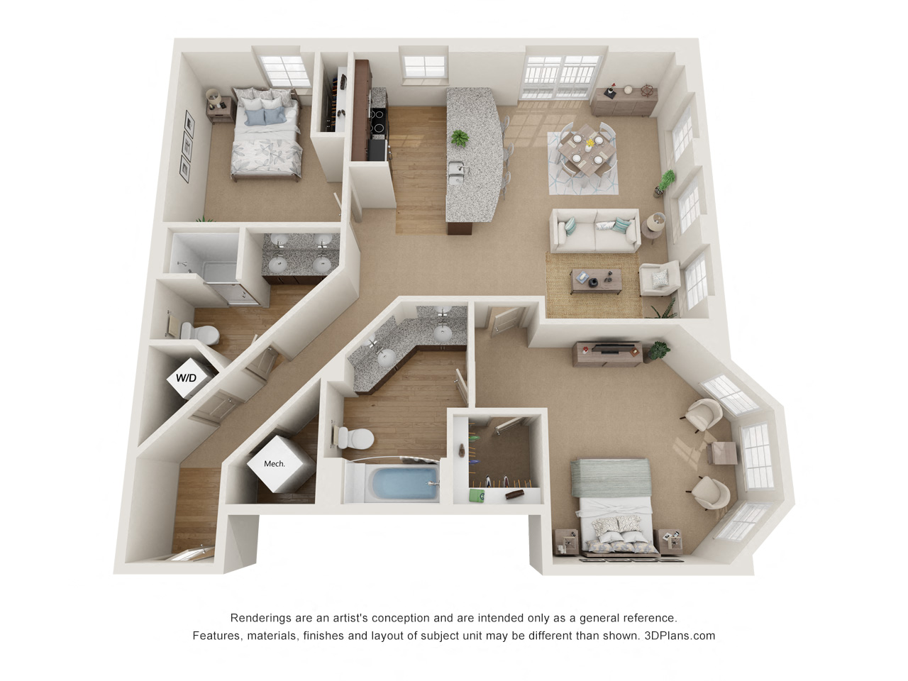 Floor plan for 2 beds, 2 baths, 1150 sqft